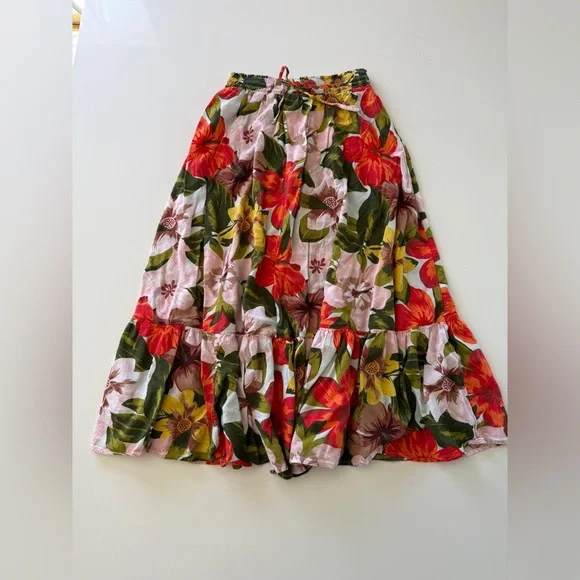 AERIE-Tropical-Floral-Maxi-Skirt-Elastic-Pink-Red-Green-Vacation-Cruise-XS - Picture 2 of 8